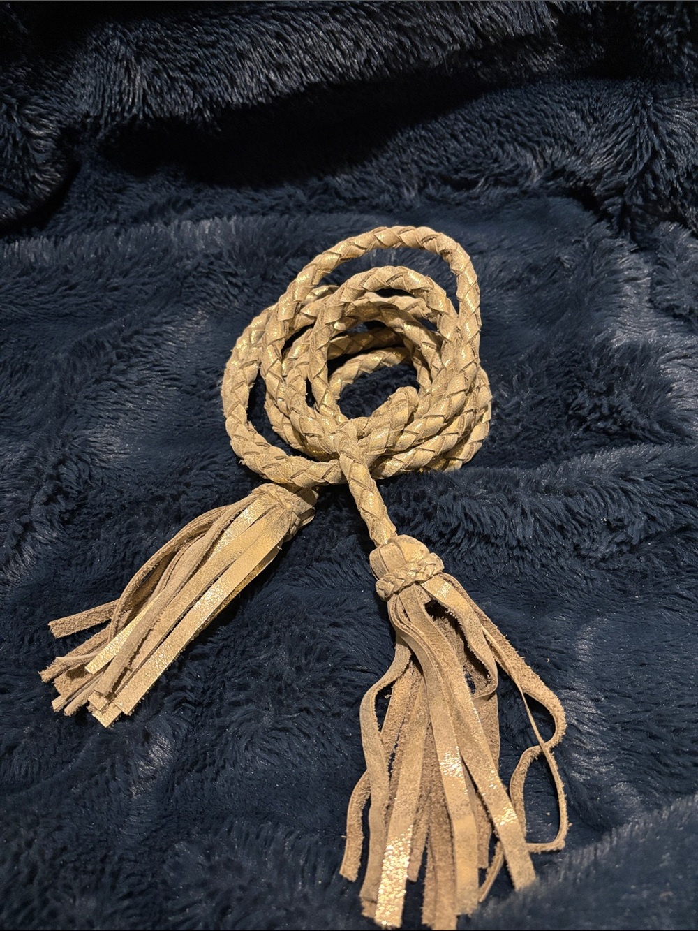 Braided Tassel Waist Belt - Beige